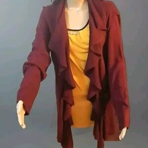 Karen Scott Burgandy Ruffled Front Cardigan Sweater